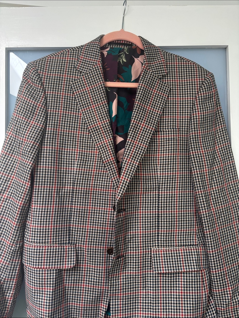 Simons Houndstooth Sport Coat in Black, White & Red Windowpane